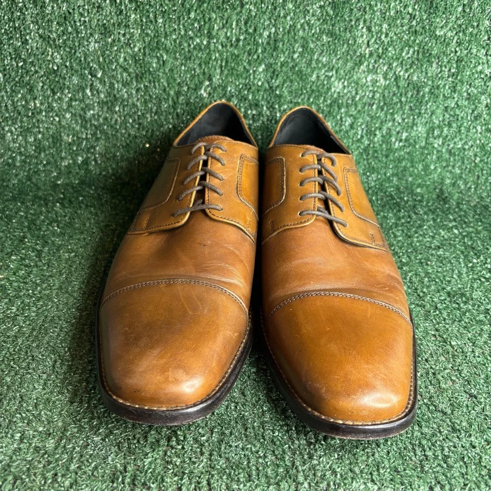 Johnson And Murphy Cap Toe Lace Up Leather Derby Dress Shoes Tan Mens Size 13 M